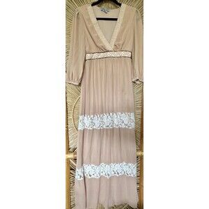 Flying Tomato Boho Maxi Dress M Muted Rose Lace Embroidered Festival Cottagecore
